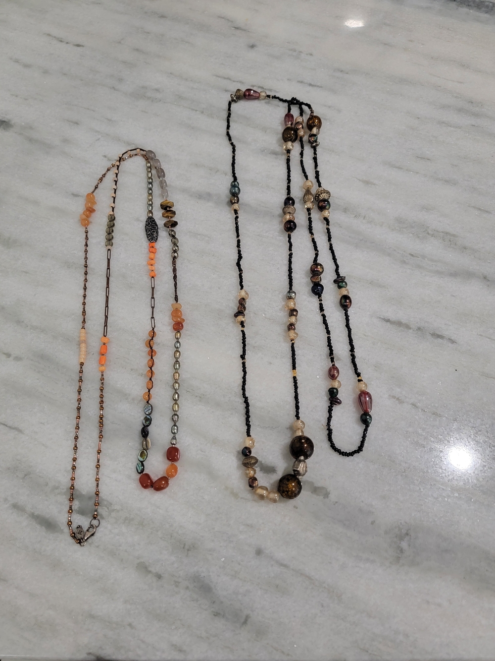 Beaded Multi-Strand Fashion Necklace Set in Orange, Brown and Black